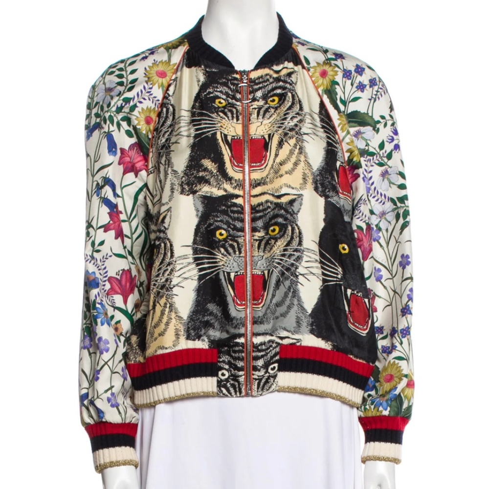Gucci Tiger Hollywood Silk Bomber Jacket size Medium